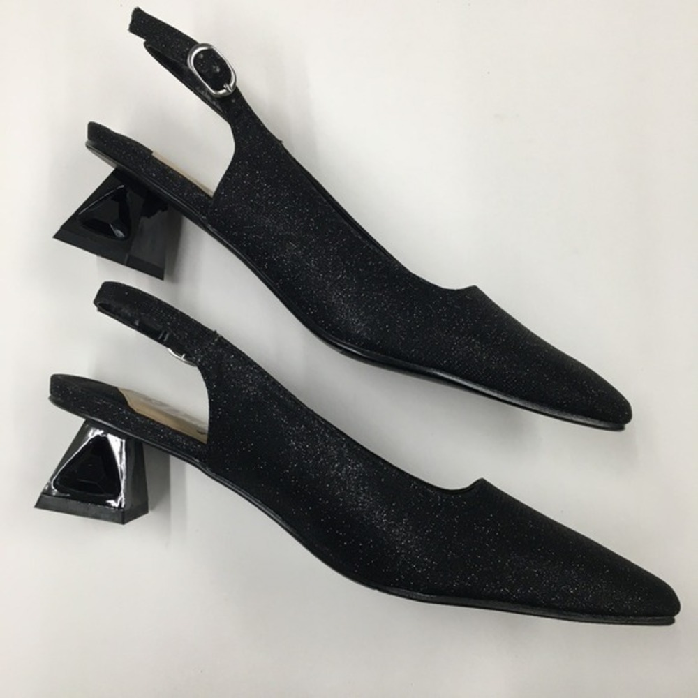 Lady Couture Glitter Geometric Heel Slingback Pumps 7 Black Evening Chic Formal